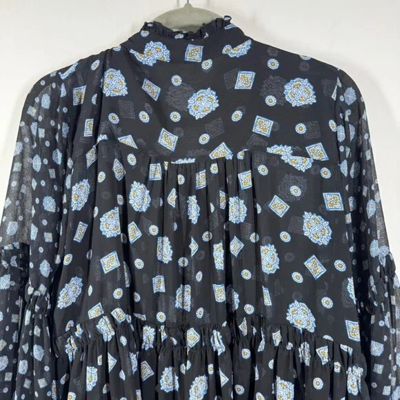 Free People Boho Turn Turn Sheer Mini Dress Size M Printed Festival  Peasant - Picture 13 of 15